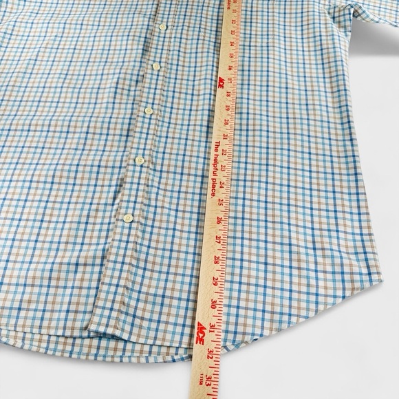 Peter Millar Mens Large Blue Brown Checkered Plaid Long Sleeve Button Down Shirt - Picture 4 of 9